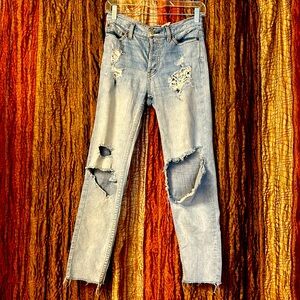 Free People high rise distressed lace jeans